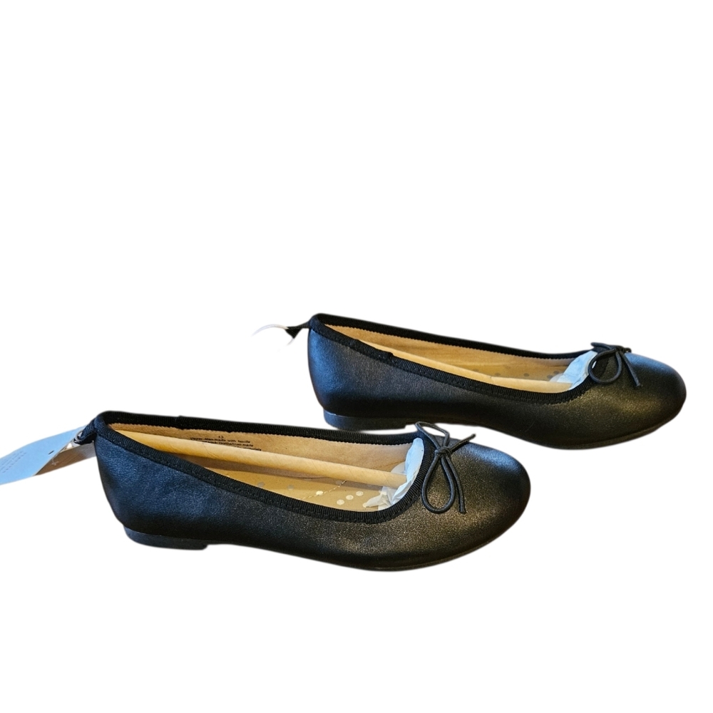 Cat & Jack Girls' Youth Size 13 Black Ballet Flats, Bow NWT Slip On Memory Foam